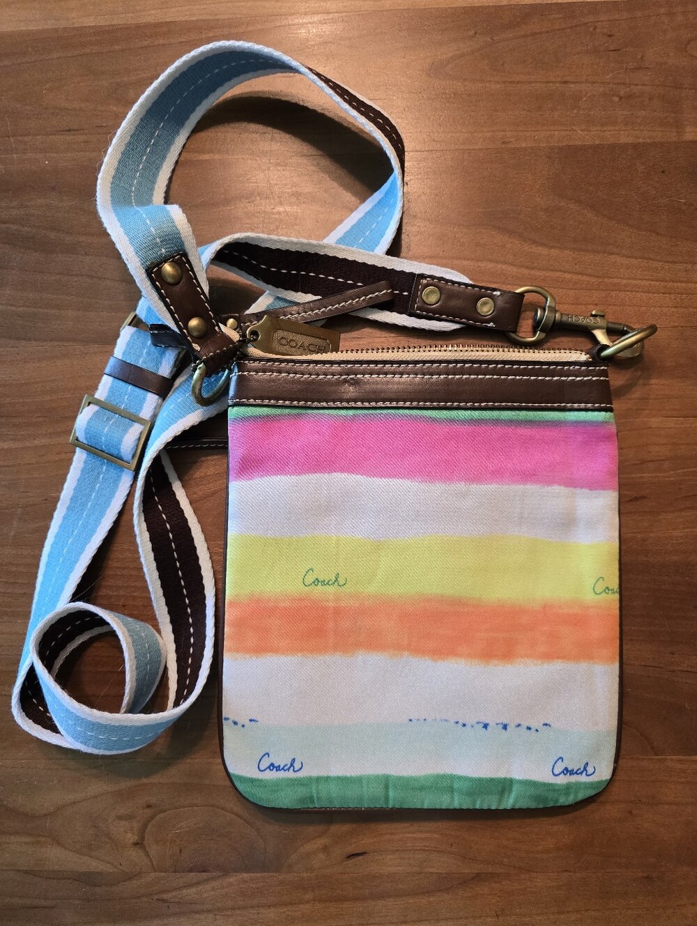 NWOT Vintage Coach Hampton Watercolor Stripe Crossbody Swingpack - Picture 3 of 10